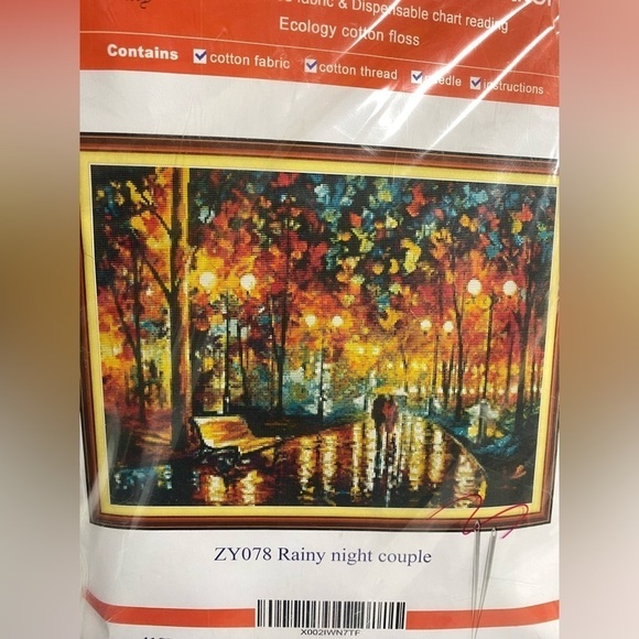 Rainy Night Couple Cross Stitch Kit PrePrinted Fabric Joy Sunday 65x52 NEW ZY078 - Picture 2 of 4